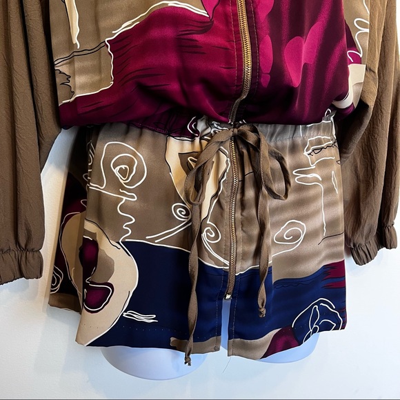 Vintage Abstract Print Zip Jacket With Drawstring Plus Size 1X - Picture 5 of 9